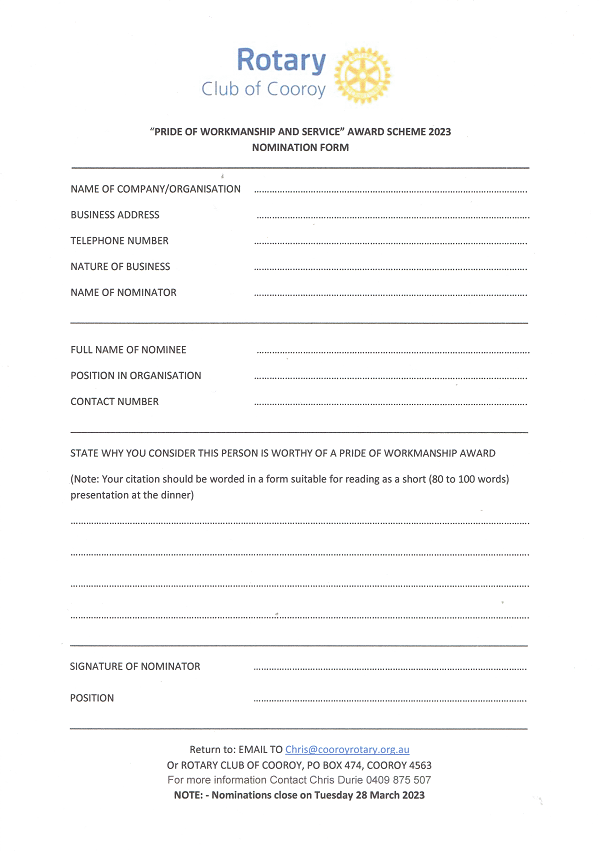 Application Form Pride in Workmanship