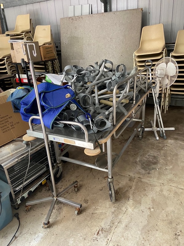 Crutches gurney and chairs ready for dispatch