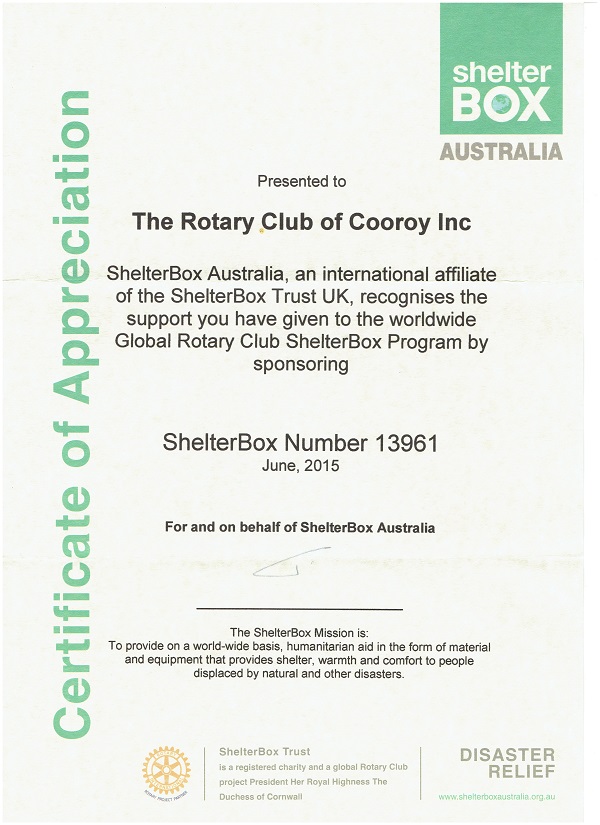 Shelterbox Certificate